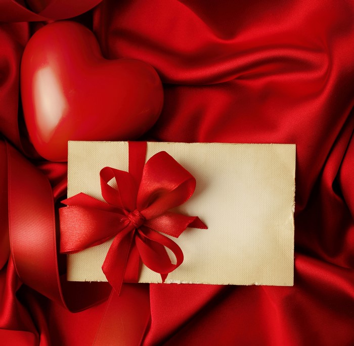 Red Heart and Gift Card on Red Silk