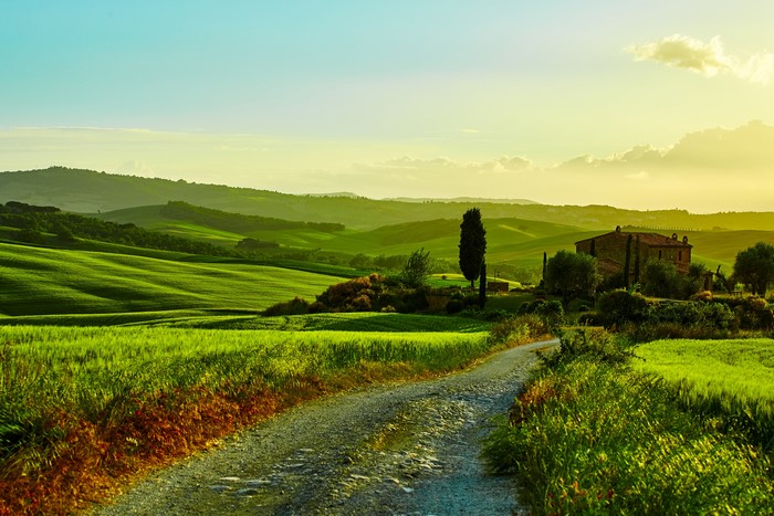 Tuscan Landscape with Rolling Hills and Farmhouse