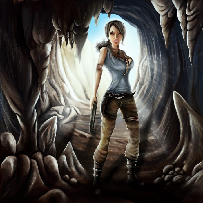 Lara Croft from Tomb Raider in a cave