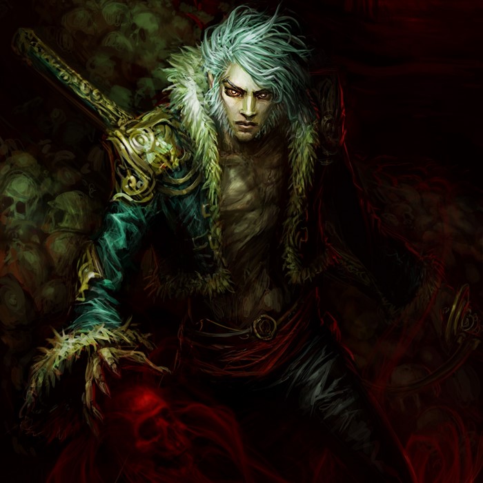 Vampire from Castlevania with sword and skulls