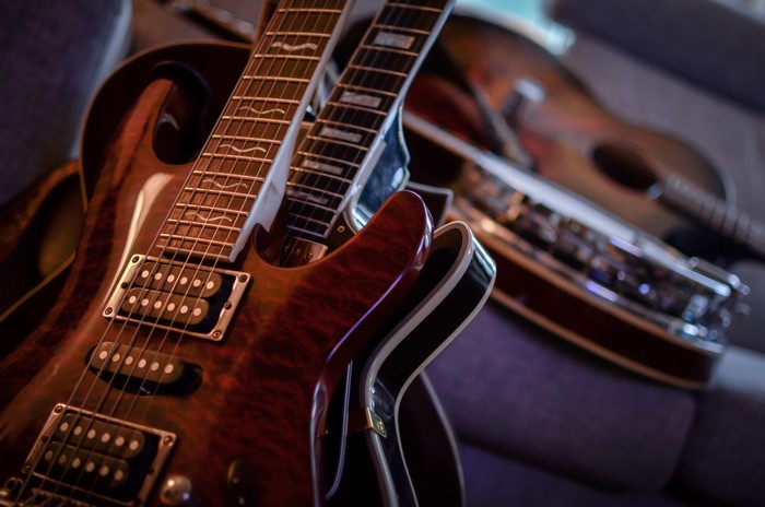 Closeup of electric guitars