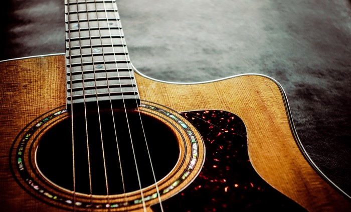 Closeup of an acoustic guitar