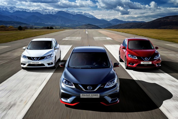 Three Nissan Pulsar cars on a road