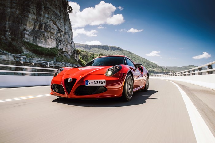 Red Alfa Romeo 4C 4K on a Coastal Road