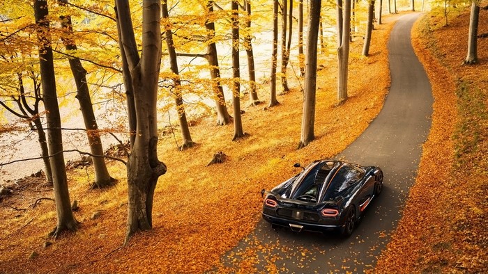 Koenigsegg Agera RS driving on an autumn road