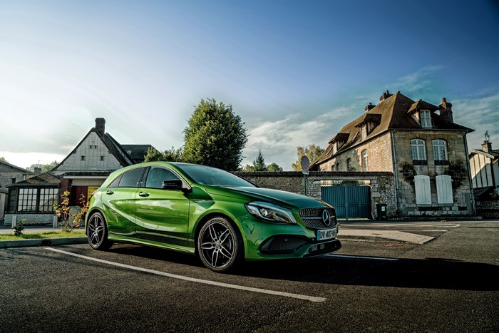 Green Mercedes-Benz AMG A-Class W176 parked