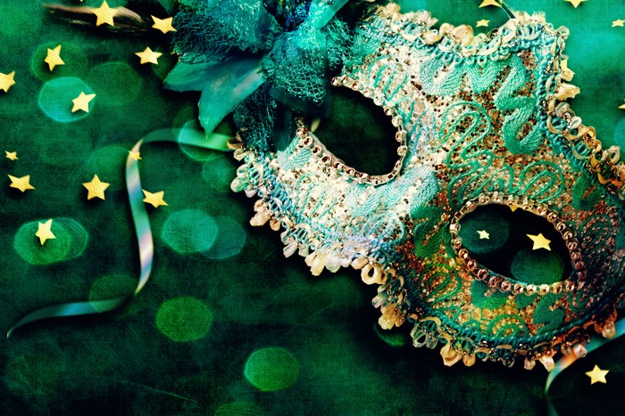 Green Masquerade Mask with Stars and Bokeh