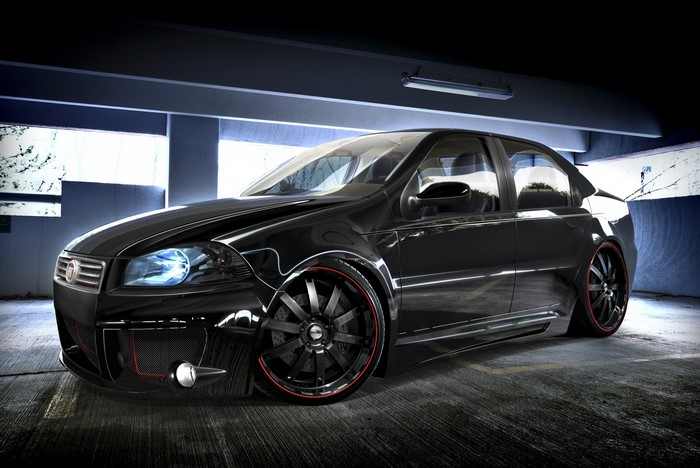 Black Fiat Siena with custom rims