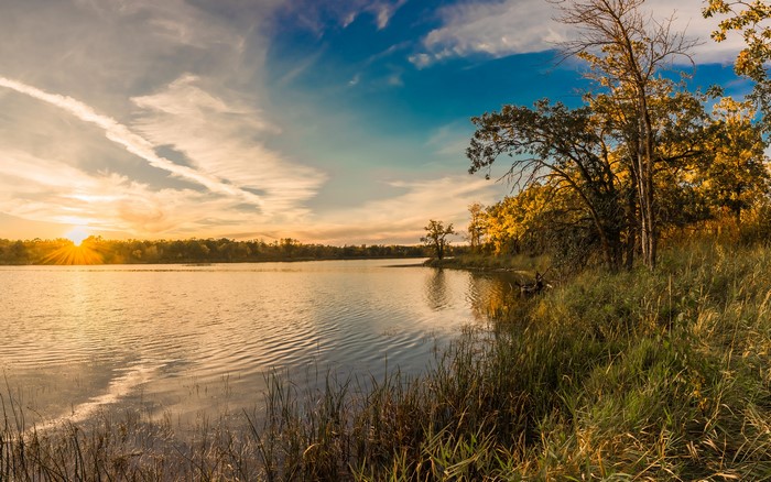 Lake Metigoshe Sunrise Over Water and Trees