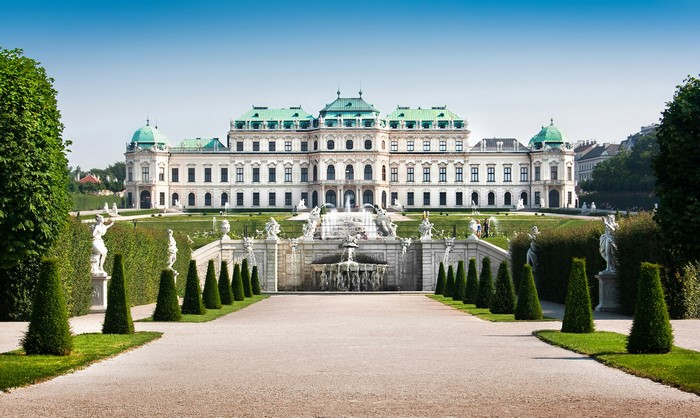 Belvedere Palace with Fountain and Gardens in Vienna, Austria