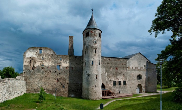 Haapsalu Castle ruins in Estonia under a cloudy sky