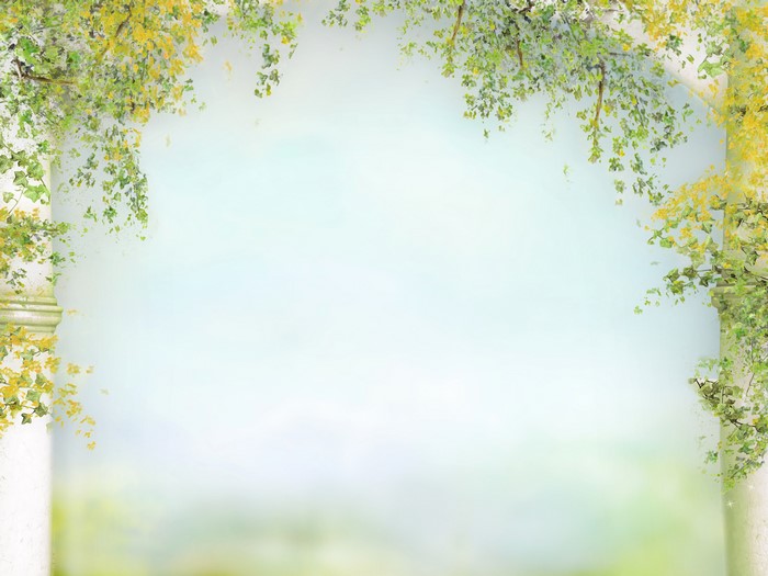 Green and yellow vines arching over a light blue sky