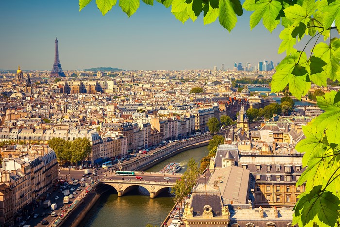 Paris cityscape with Eiffel Tower and Seine River