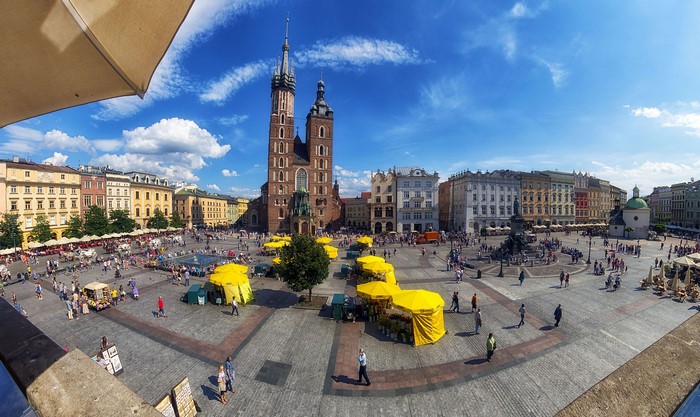 St. Mary's Basilica and Town Square in Krakow, Poland