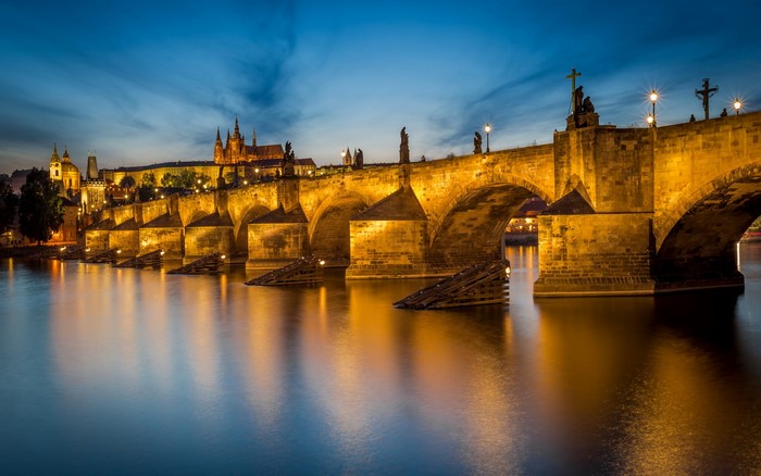 Charles Bridge in Prague at night