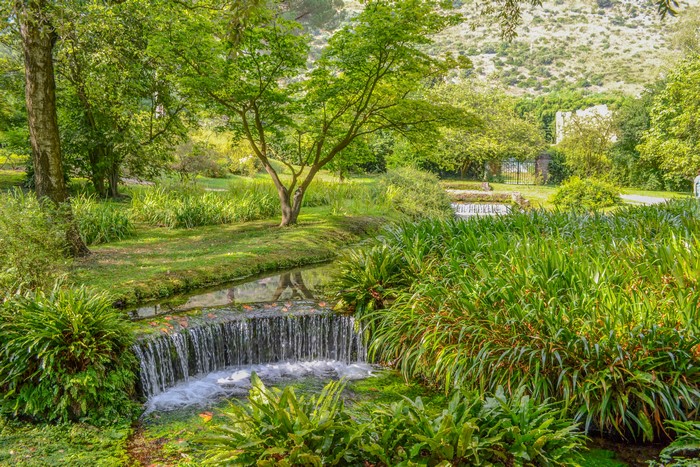 Garden of Ninfa, Italy, Parks, Waterfalls, Summer, Trees
