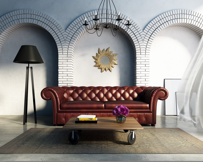 Interior with leather sofa and coffee table