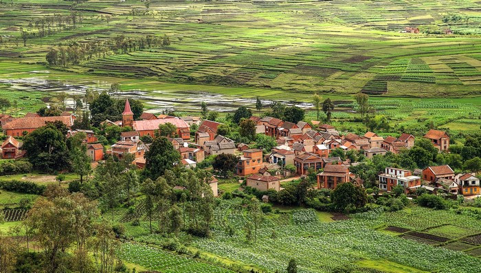 Village and terraced fields in Toliara, Madagascar