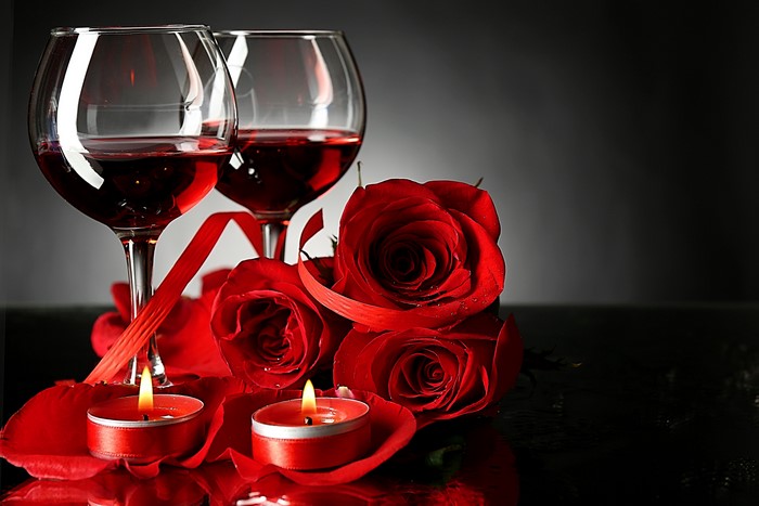 Red Roses, Wine Glasses, and Candles