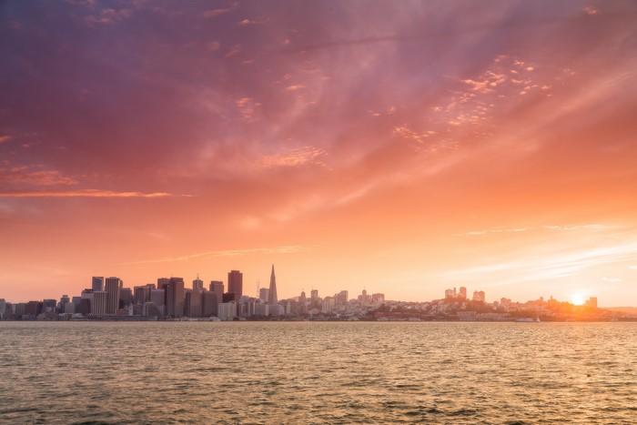 San Francisco Skyline at Sunset Over the Ocean