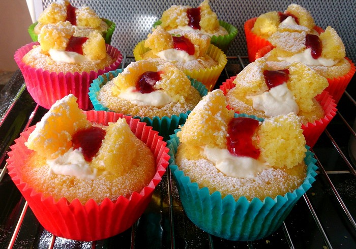 Victoria Sponge Cupcakes with Cream and Jam
