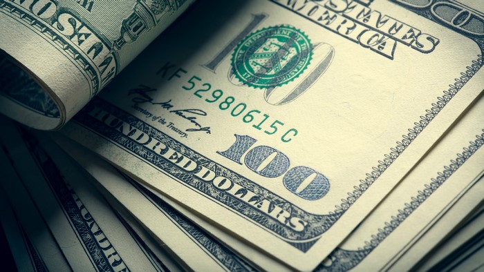 Closeup of Hundred Dollar Banknotes