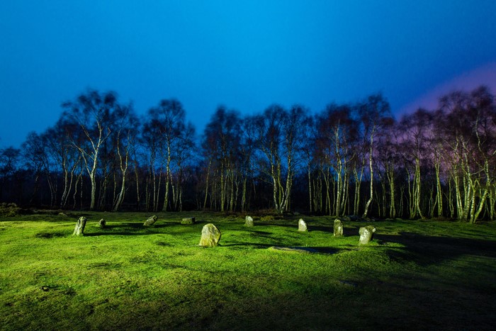 Stones on Stanton Moor, United Kingdom at Night