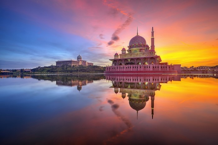 Putrajaya Mosque and Government Building at Sunset