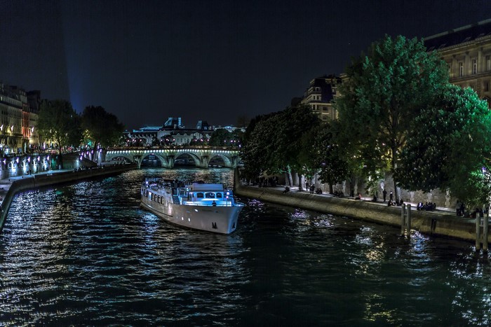 Riverboat on the Seine at Night in Paris