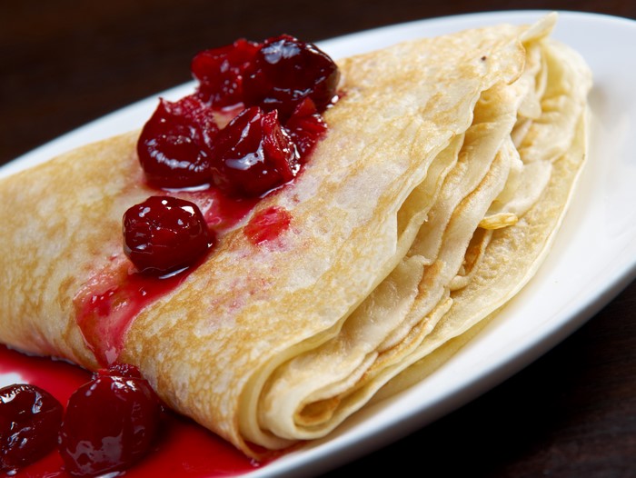 Pancake with cherry jam