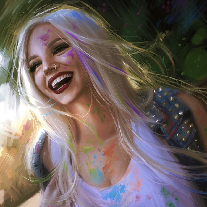 Painting Art of a Blonde Girl Smiling