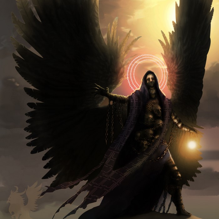 Dark angel with chains and halo