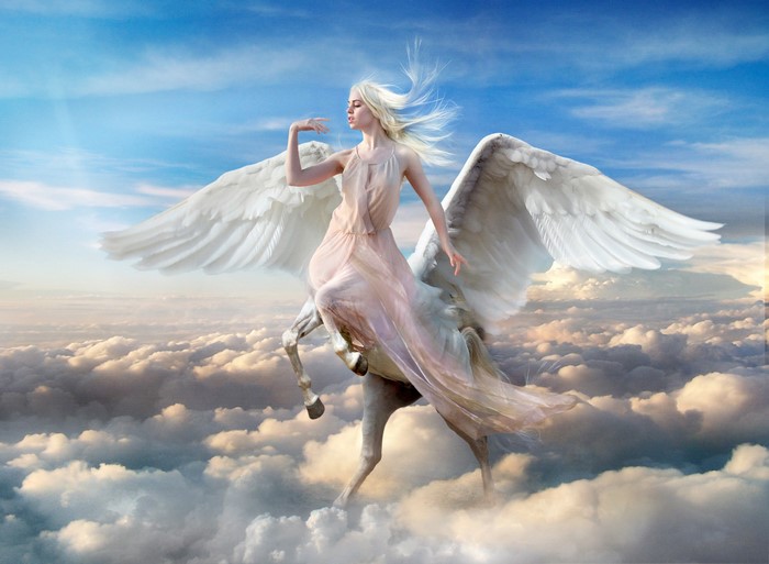 4K Pegasus with a Woman in the Sky