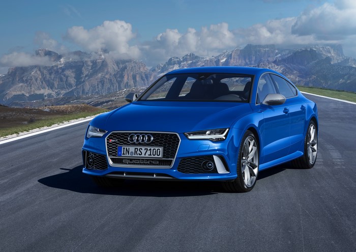 Blue Audi RS 7 Quattro on a Mountain Road
