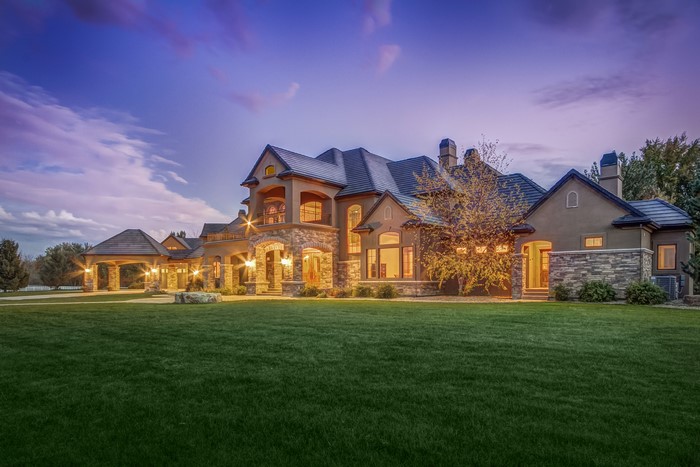 Luxury Mansion with Lawn at Dusk