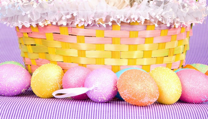 Easter basket with colorful eggs