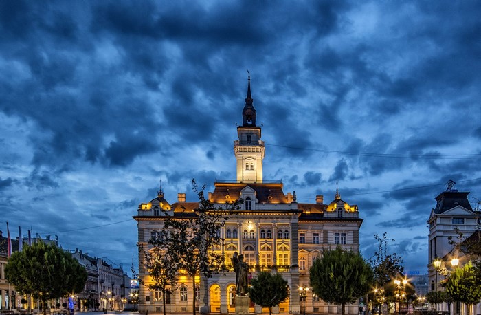 City Hall in Novi Sad, Serbia at Night