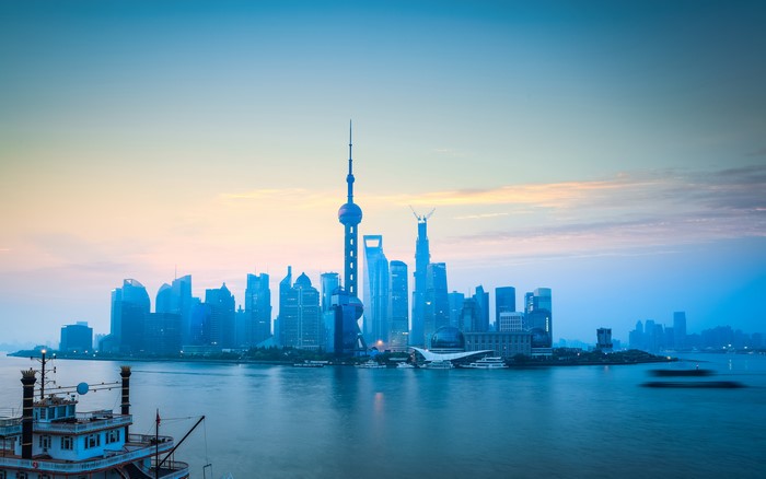 Shanghai skyline with Oriental Pearl Tower and river