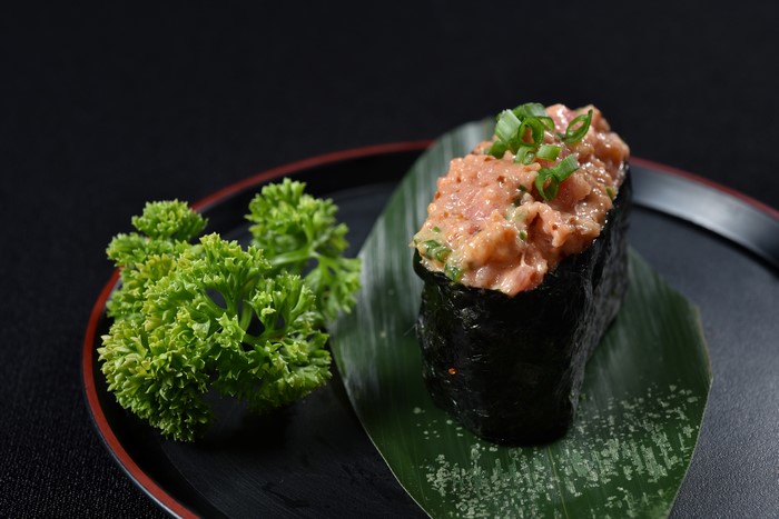 Spicy Tuna Gunkan Maki Sushi with Parsley