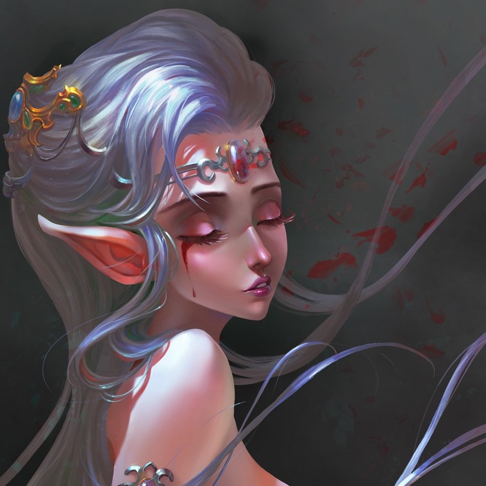 Elf with tears of blood and ornate headdress