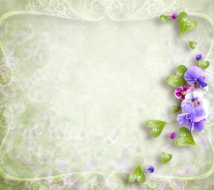 Pansies and foliage on a textured background