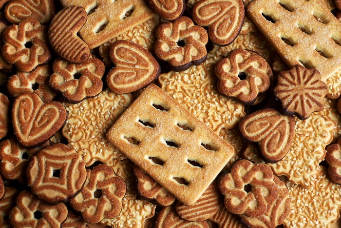 A pile of assorted cookies