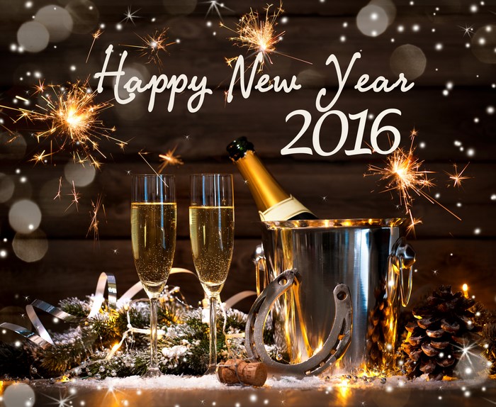 Happy New Year 2016 with Champagne and Sparklers