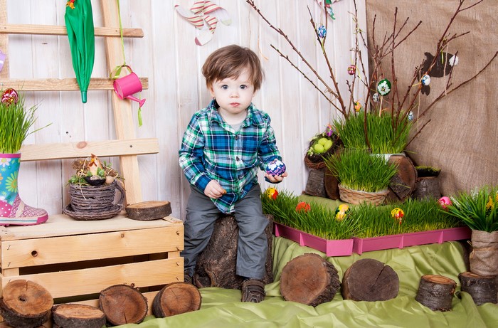 Easter Decorations with a Young Boy
