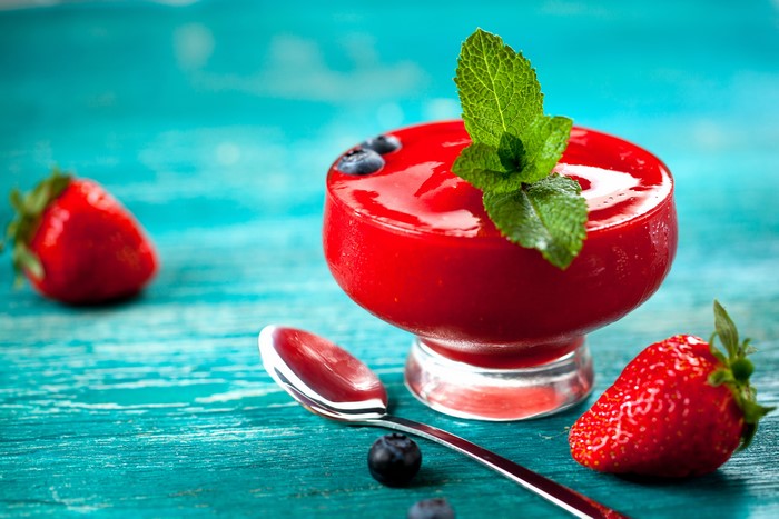 Strawberry and Blueberry Drink with Mint and Spoon
