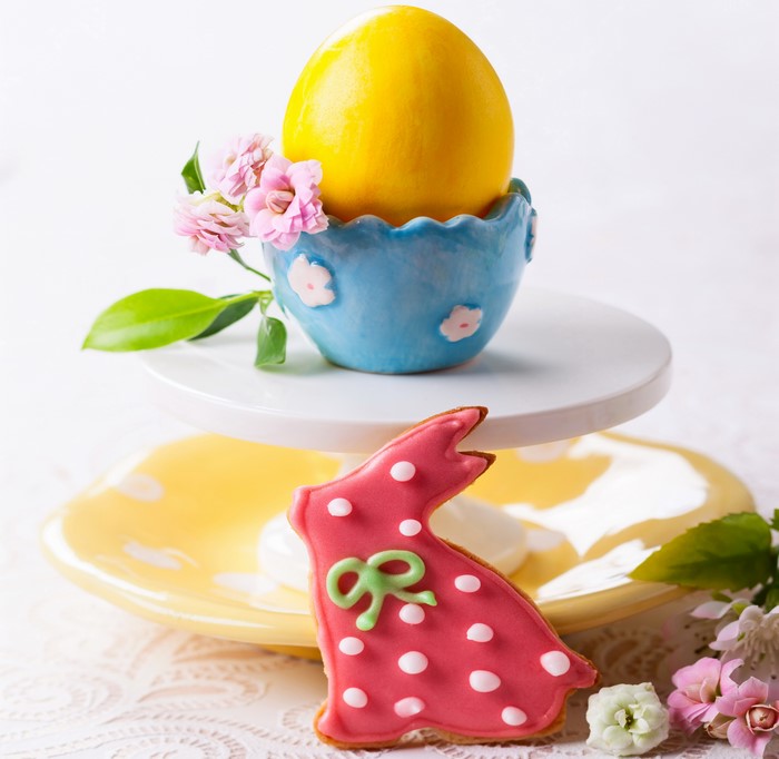 Easter Egg in Blue Holder with Bunny Cookie