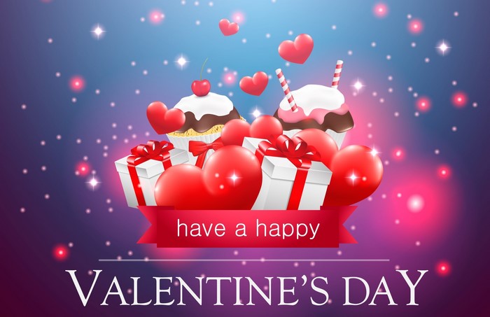 Happy Valentine's Day with Cupcakes and Gifts