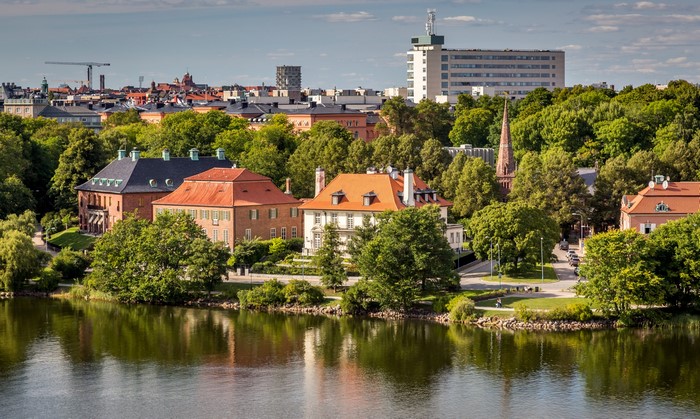 Stockholm cityscape with river and buildings