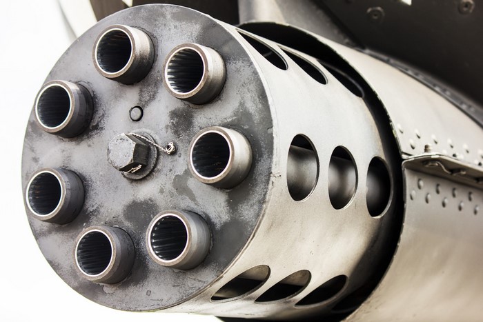 Closeup of a Gatling gun barrel