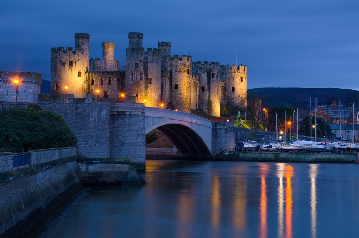 Conwy Castle and Bridge at Night, United Kingdom